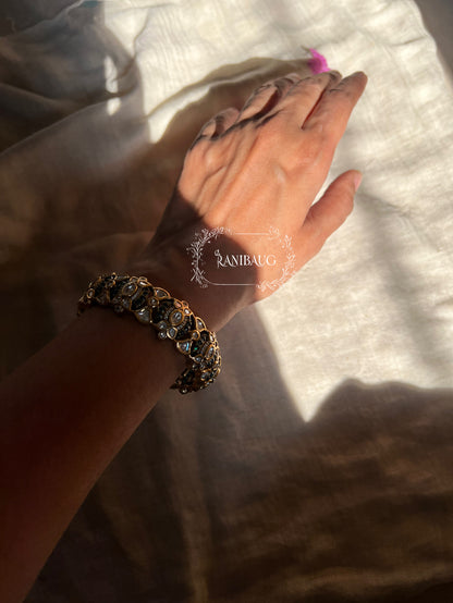 Piya Kundan Emerald Green Pacheli Bangles By Ranibaug