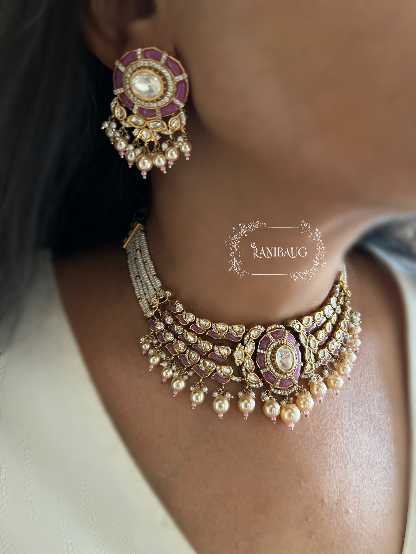 Piyushi Polki Kundan Studded And Pearls Traditional Indian Choker Set Jewellery By Ranibaug
