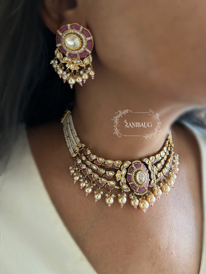 Piyushi Polki Kundan Studded And Pearls Traditional Indian Choker Set Jewellery By Ranibaug