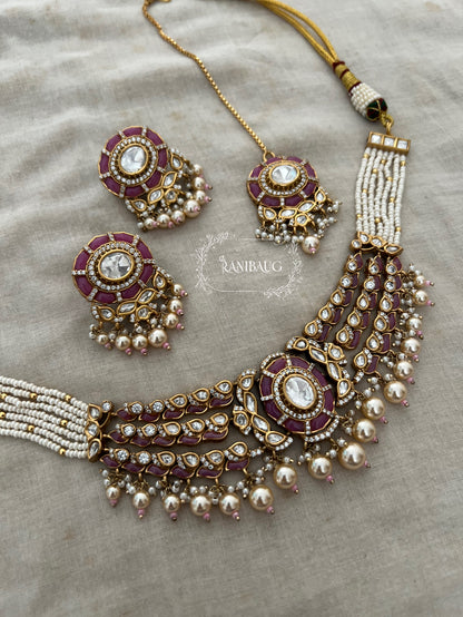Piyushi Polki Kundan Studded And Pearls Traditional Indian Choker Set Jewellery By Ranibaug