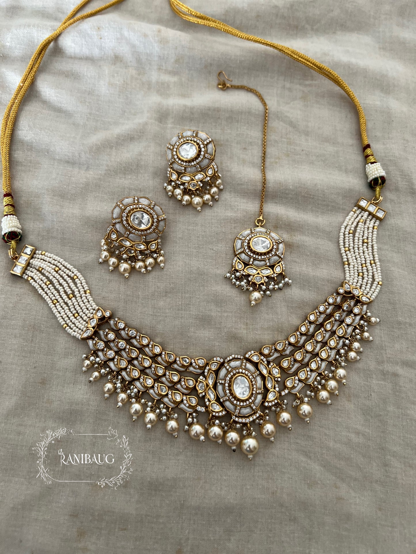 Piyushi Polki Kundan Studded And Pearls Traditional Indian Choker Set Jewellery By Ranibaug