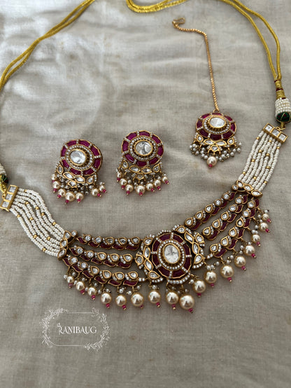 Piyushi Polki Kundan Studded And Pearls Traditional Indian Choker Set Jewellery By Ranibaug