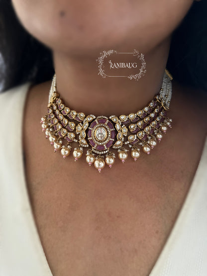 Piyushi Polki Kundan Studded And Pearls Traditional Indian Choker Set Jewellery By Ranibaug