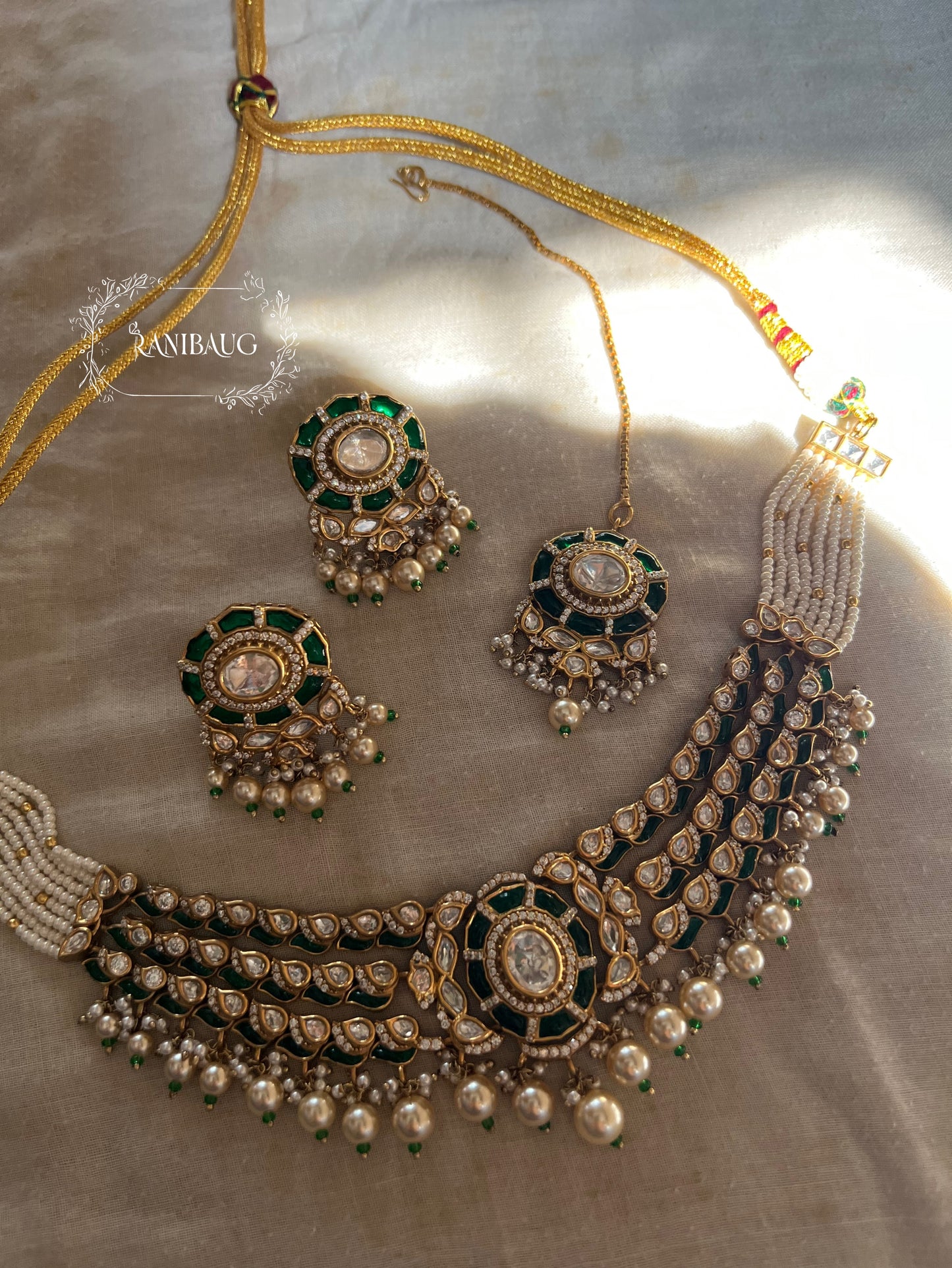 Piyushi Polki Kundan Studded And Pearls Traditional Indian Choker Set Jewellery By Ranibaug