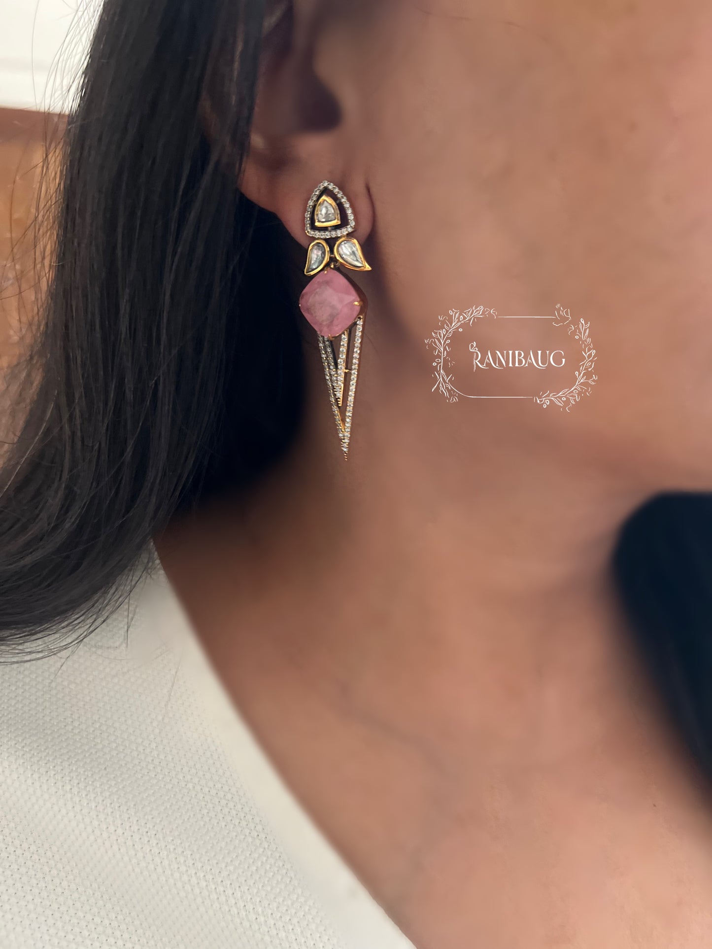 Poorvi Spike Drop Victorian Polki Gemstone Earrings By Ranibaug