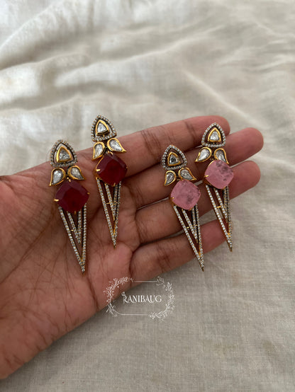 Poorvi Spike Drop Victorian Polki Gemstone Earrings By Ranibaug