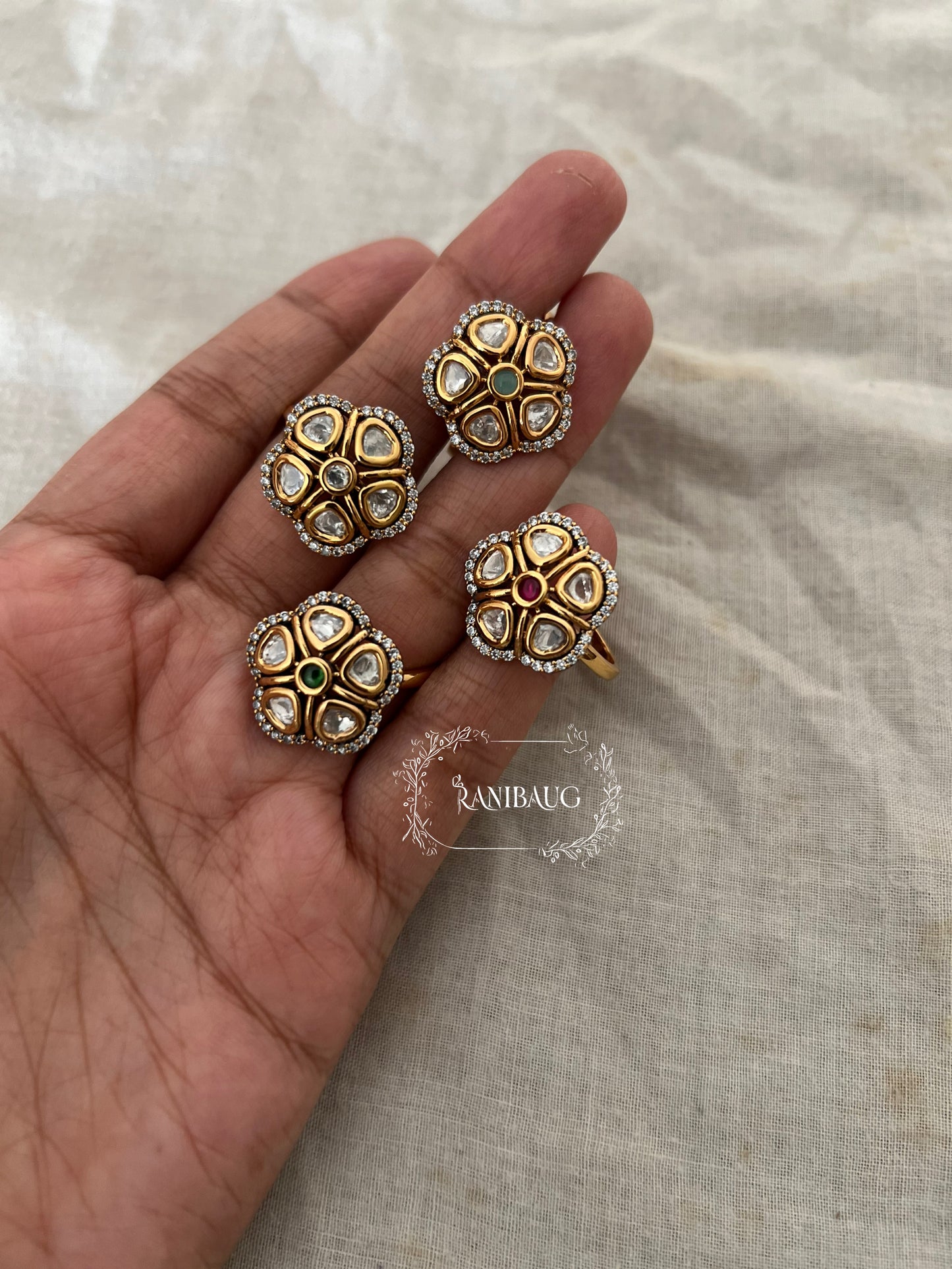 Poorvika Polki Kundan Studded Daisy Floral Minimal Ring Jewelry By Ranibaug