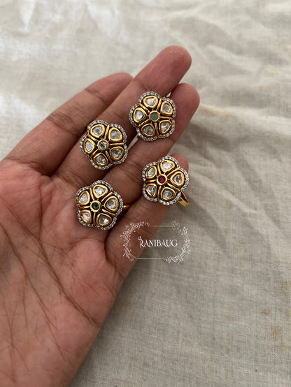 Poorvika Polki Kundan Studded Daisy Floral Minimal Ring Jewelry By Ranibaug