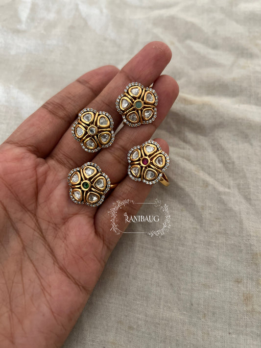 Poorvika Polki Kundan Studded Daisy Floral Minimal Ring Jewelry By Ranibaug