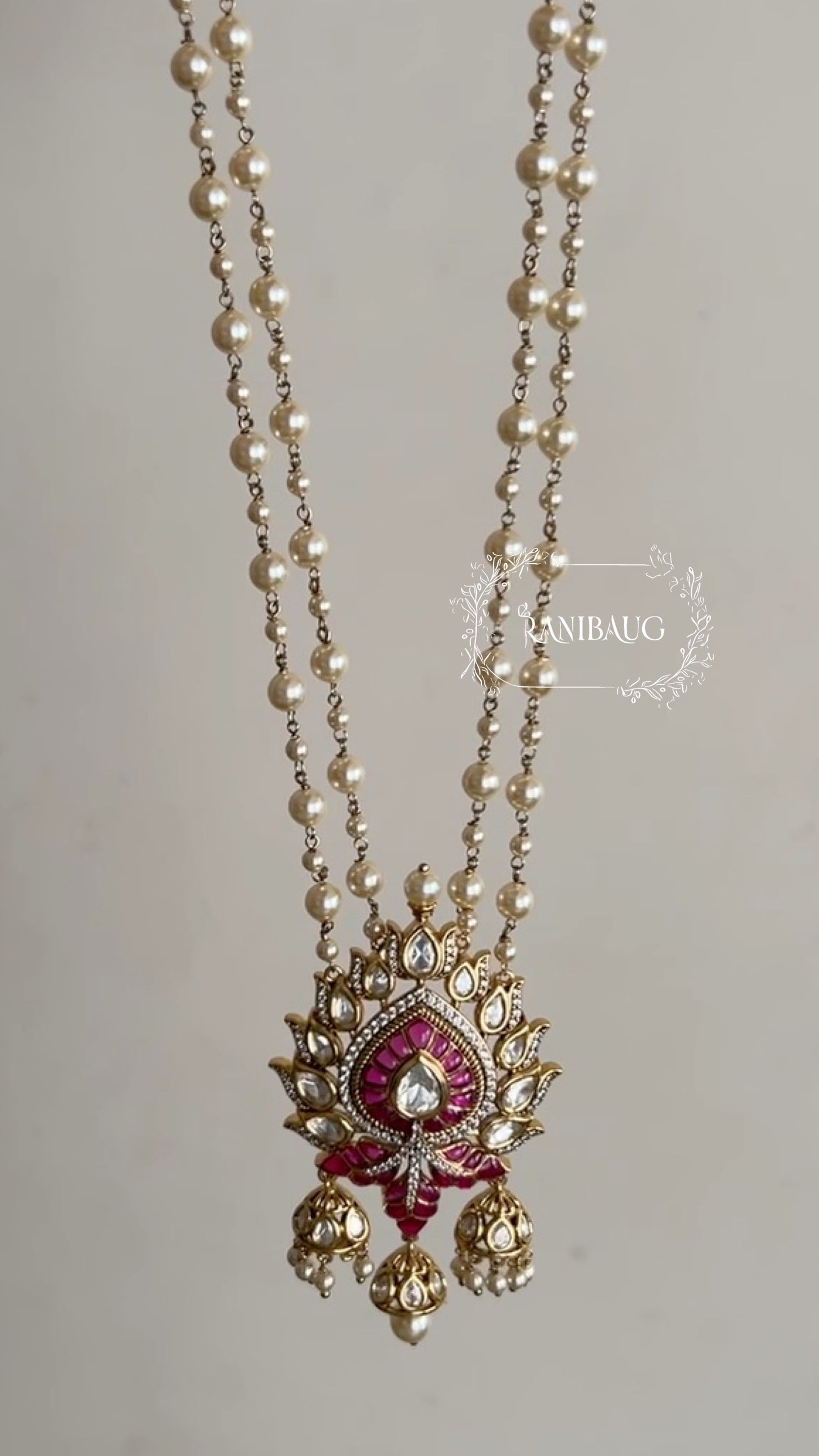 Prachi Long Teardrop Pearl Necklace Set With Jhumki Dangler Pendant Style In Premium Gold Finish By Ranibaug