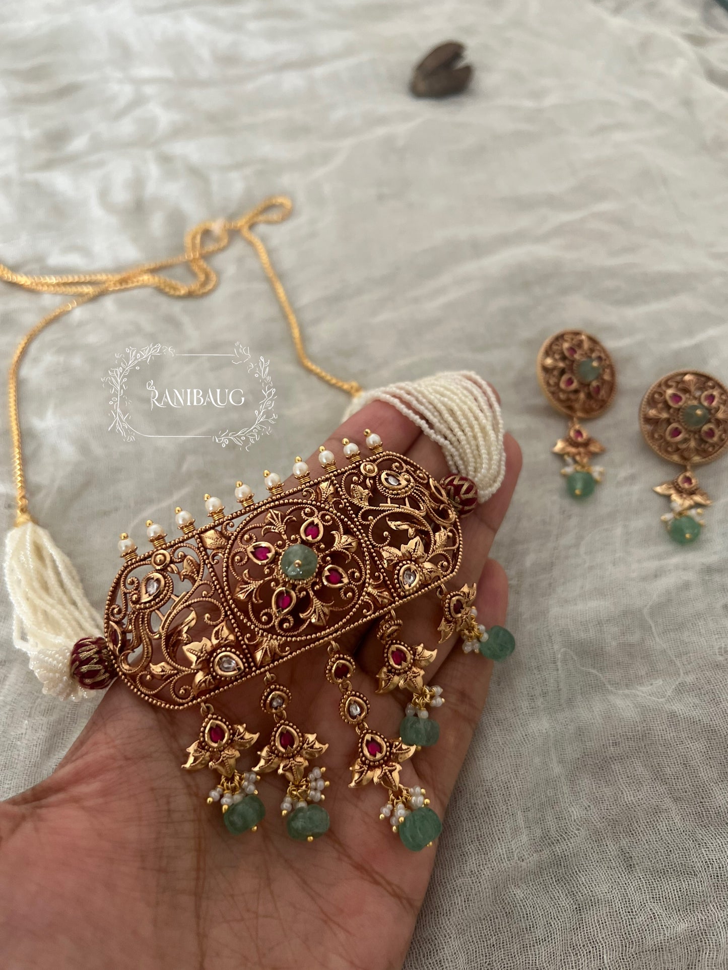 Pragya Royal Queen Inspired Heritage Designer Gold Finish Choker Set By Ranibaug