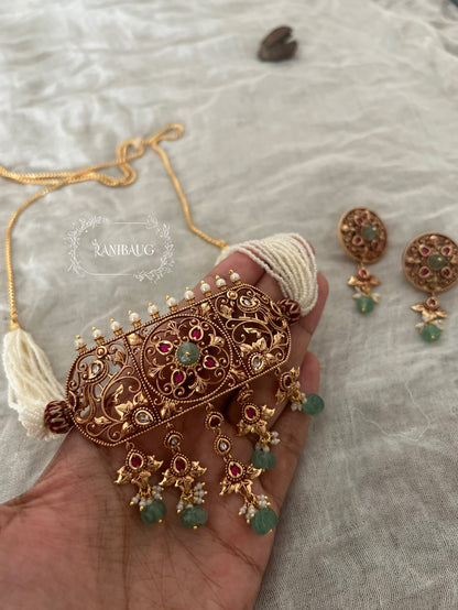Pragya Royal Queen Inspired Heritage Designer Gold Finish Choker Set By Ranibaug