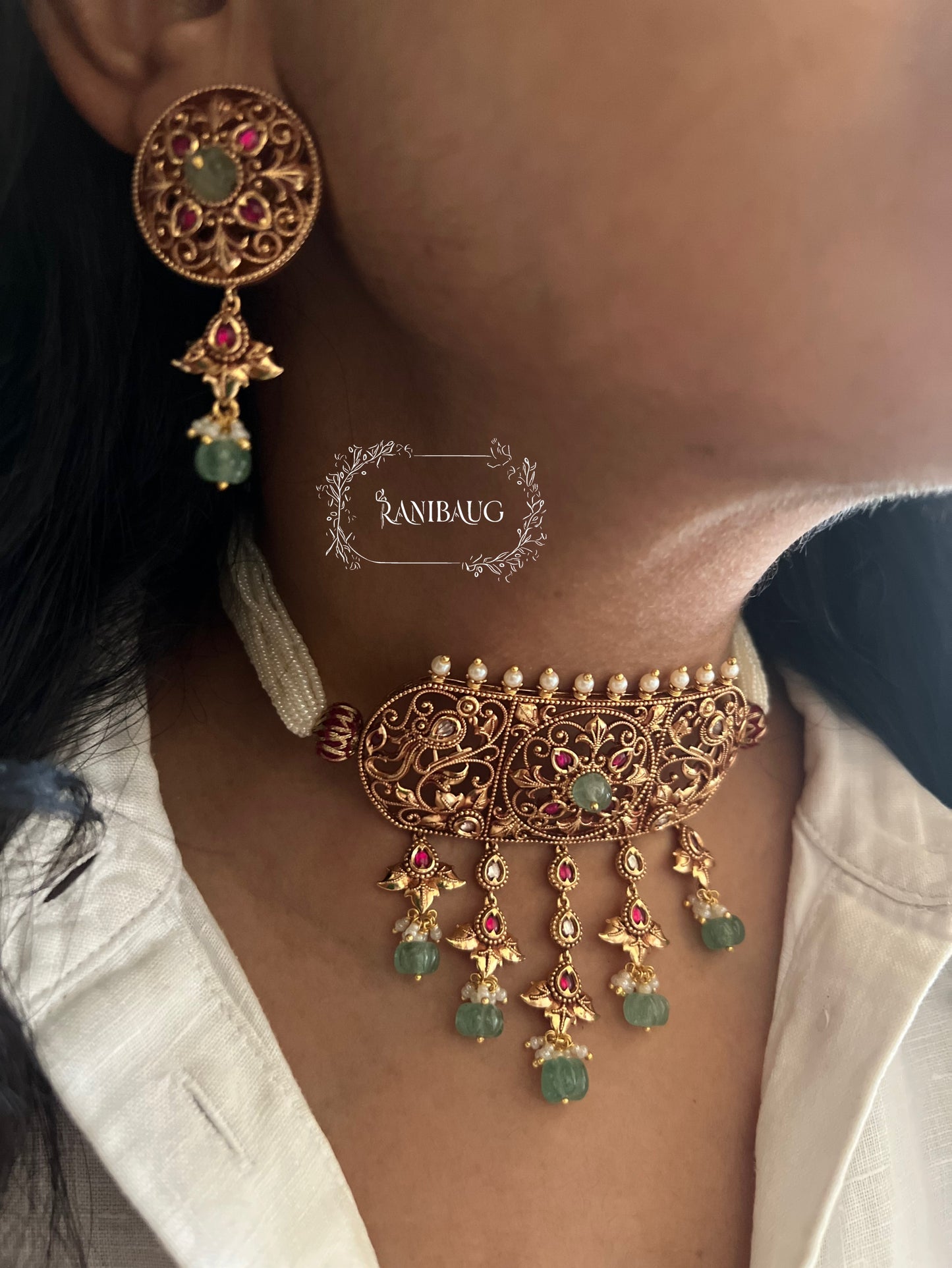 Pragya Royal Queen Inspired Heritage Designer Gold Finish Choker Set By Ranibaug