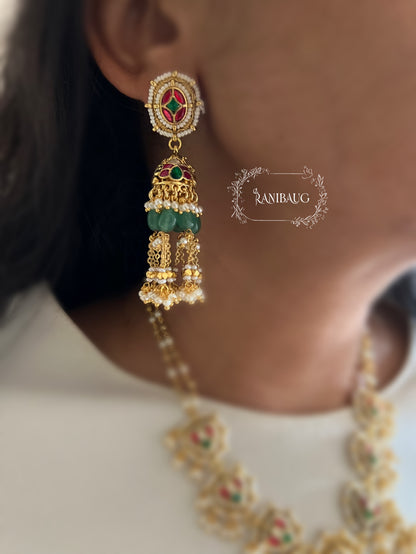 Prakshi Gold Finish Beaded Designer Heritage Necklace Set By Ranibaug