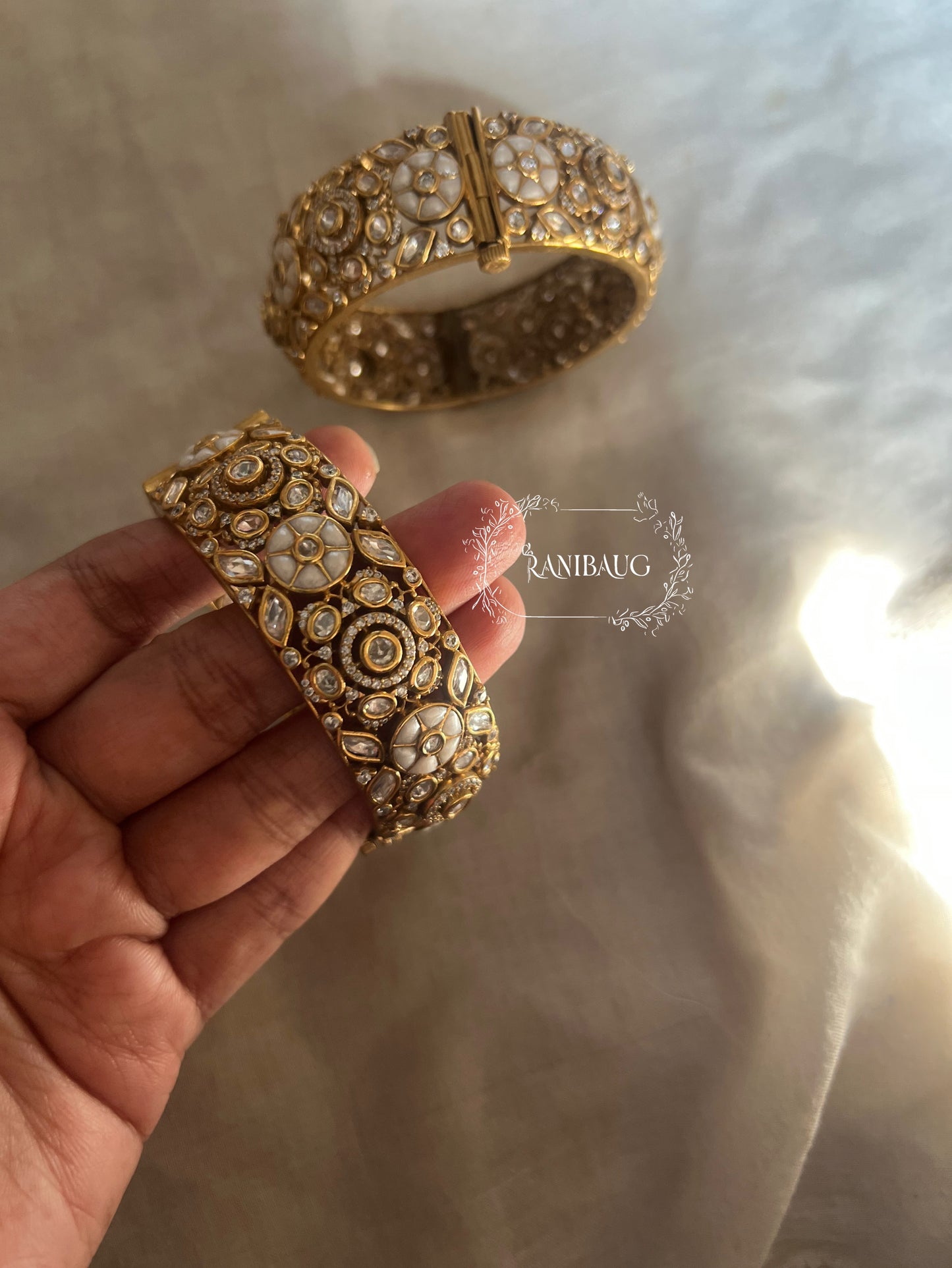Pranami Victorian Mossainite Kundan Studded Antique Gold Bangle Set By Ranibaug | Bangles Wedding Exclusive Collection 2026