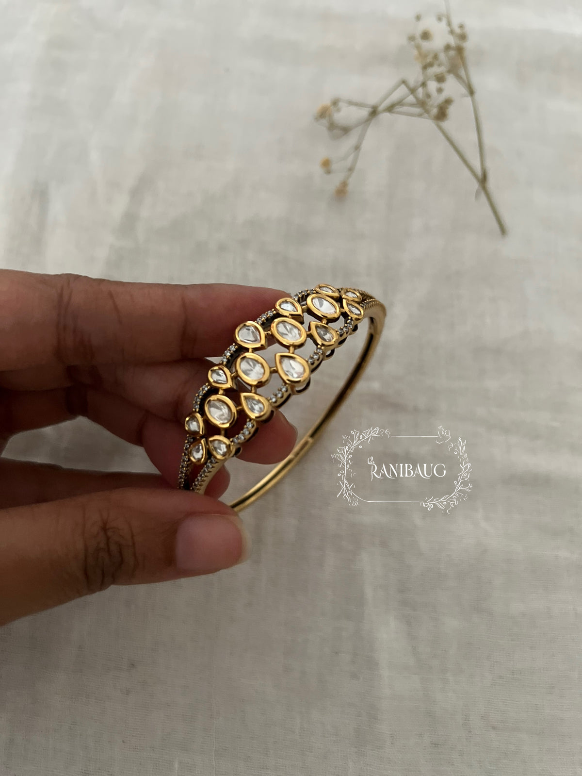 Praneeta Teardrop Polki Cluster Gold Finsh Designer Bracelet By Ranibaug