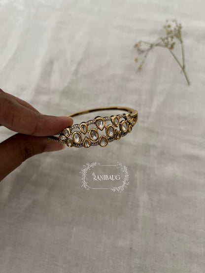 Praneeta Teardrop Polki Cluster Gold Finsh Designer Bracelet By Ranibaug