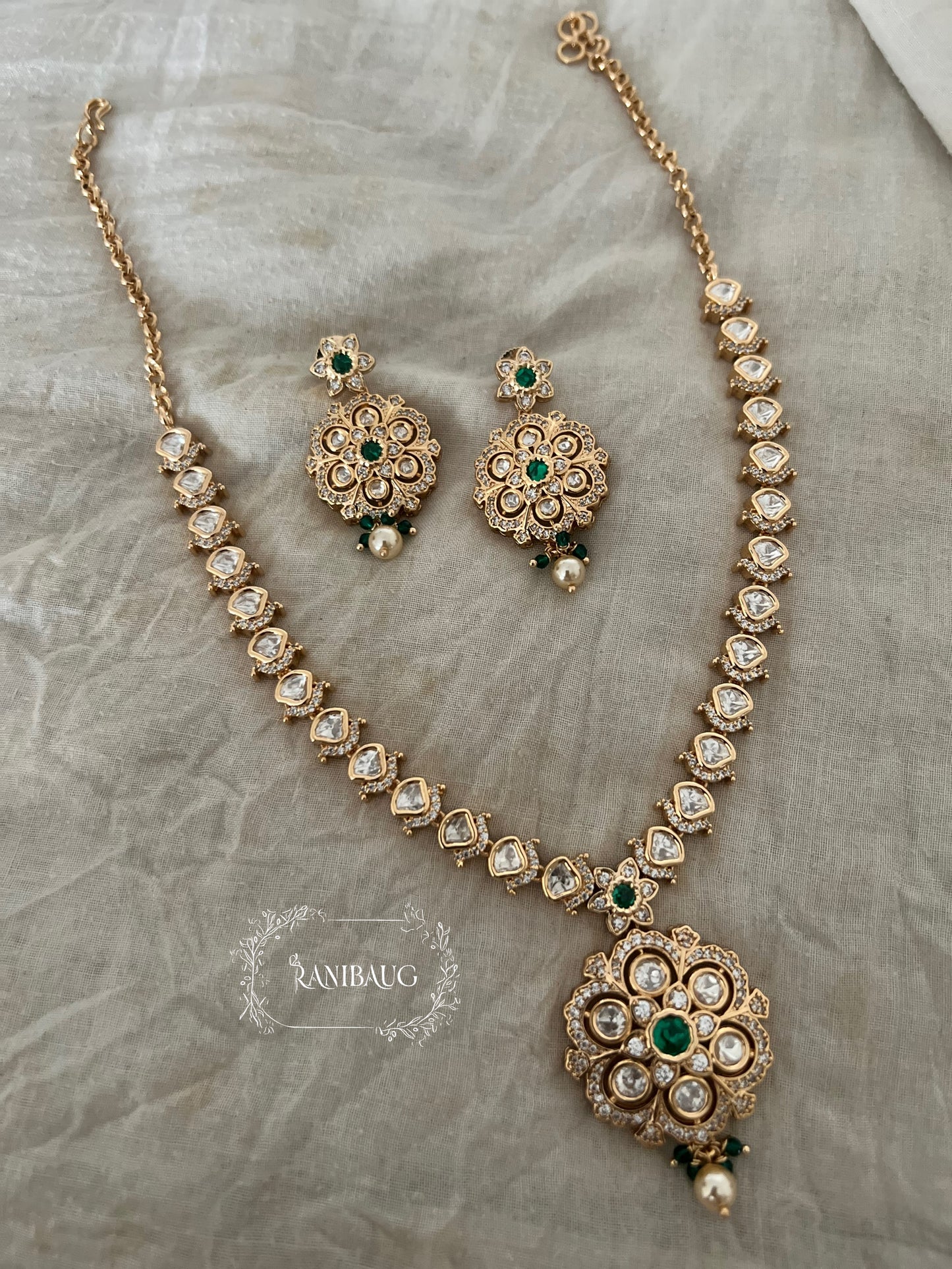 Pranita Polki Kundan Gold Plated Victorian Jewellery Set With Pearl Accents By Ranibaug