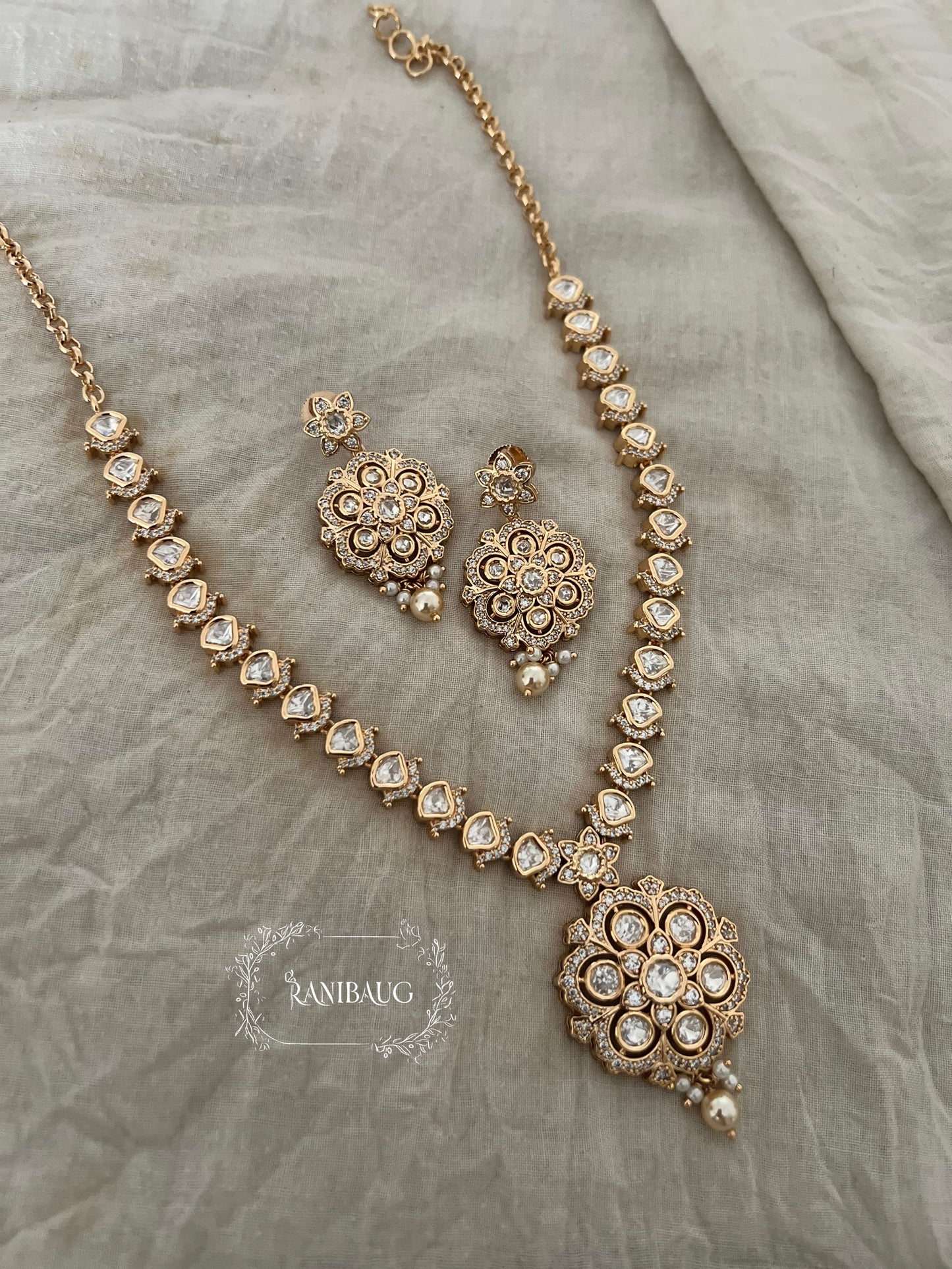 Pranita Polki Kundan Gold Plated Victorian Jewellery Set With Pearl Accents By Ranibaug