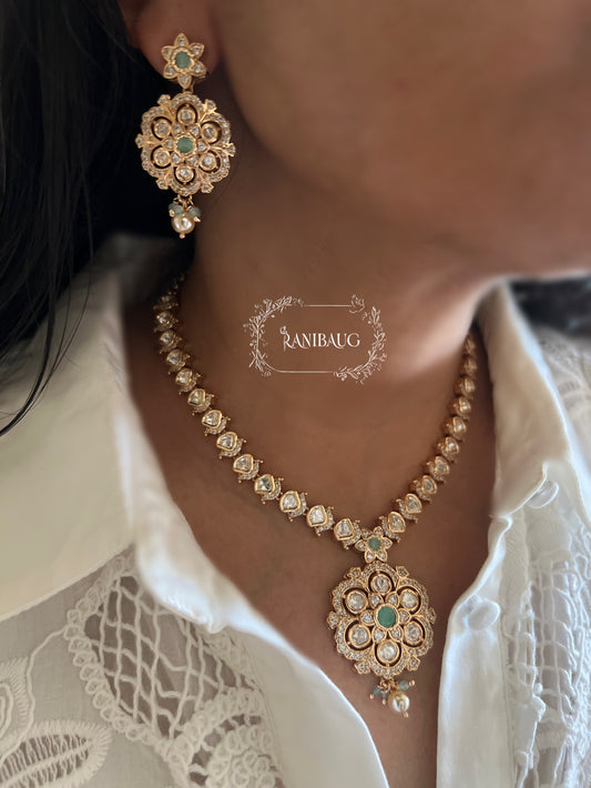 Pranita Polki Kundan Gold Plated Victorian Jewellery Set With Pearl Accents By Ranibaug