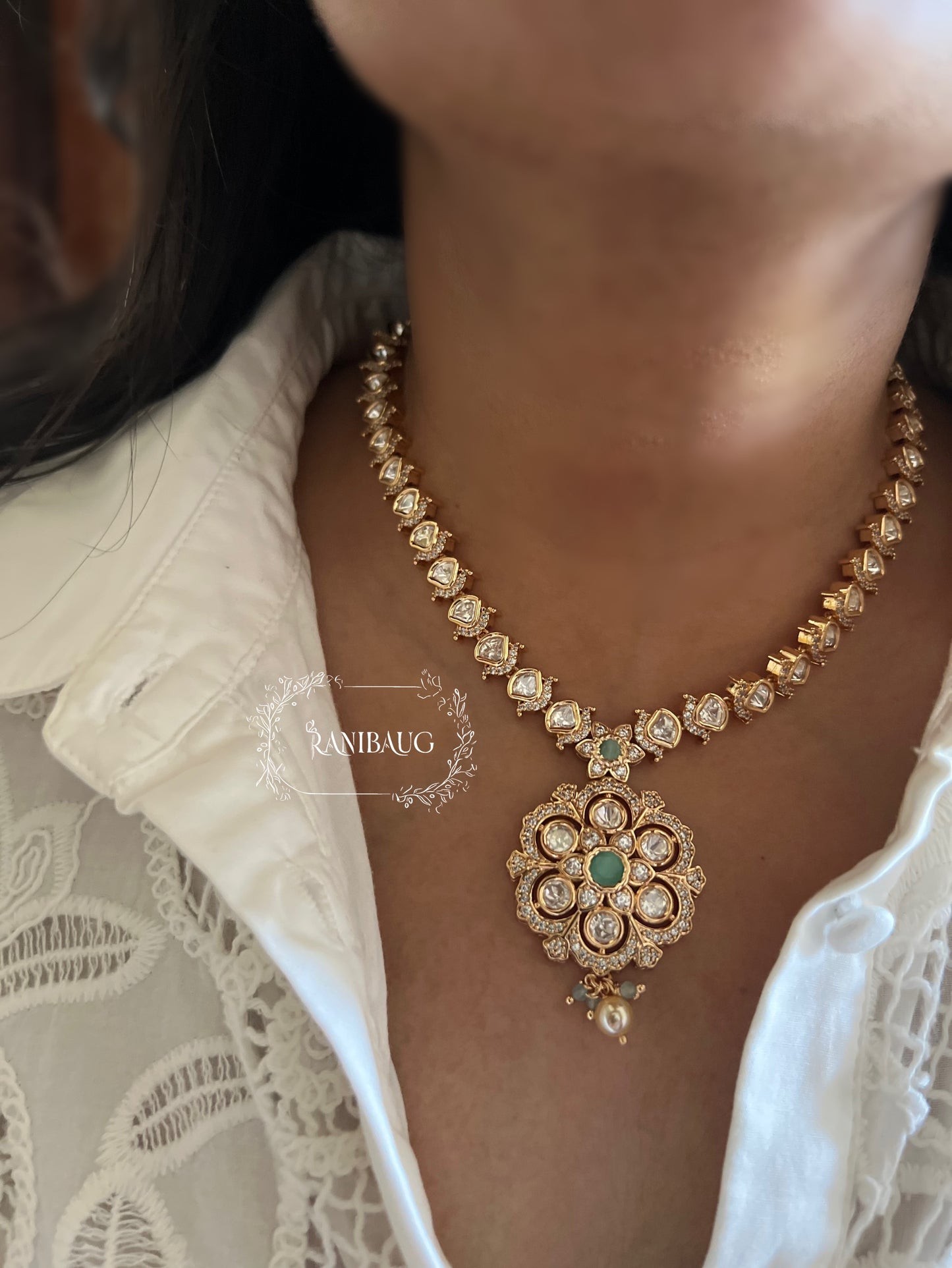 Pranita Polki Kundan Gold Plated Victorian Jewellery Set With Pearl Accents By Ranibaug