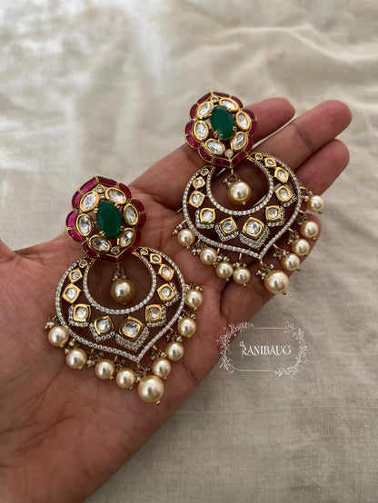 Pranjali Mossainite And Pearl Aesthetic Indian Chandbali By Ranibaug