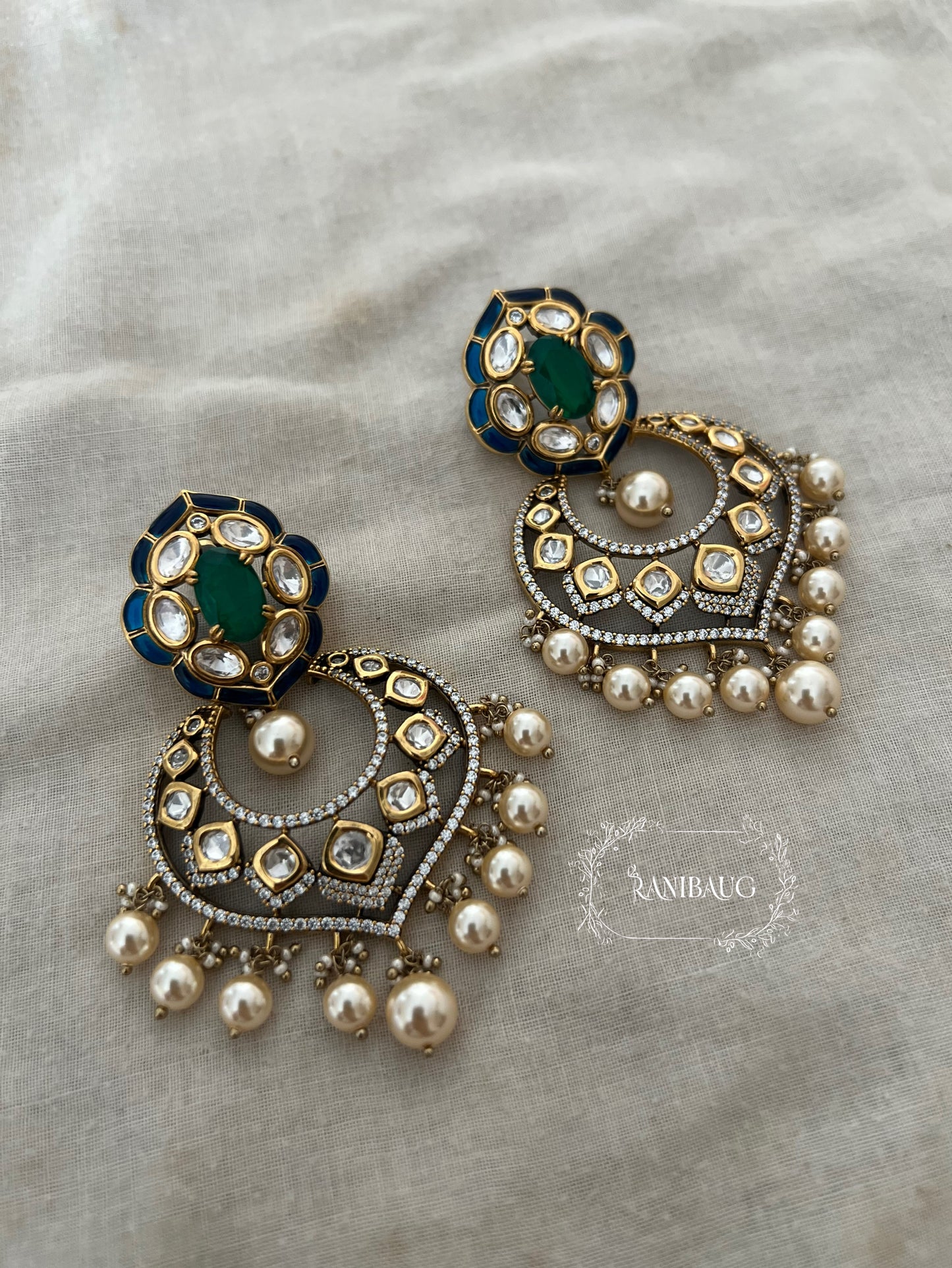 Pranjali Mossainite And Pearl Aesthetic Indian Chandbali By Ranibaug