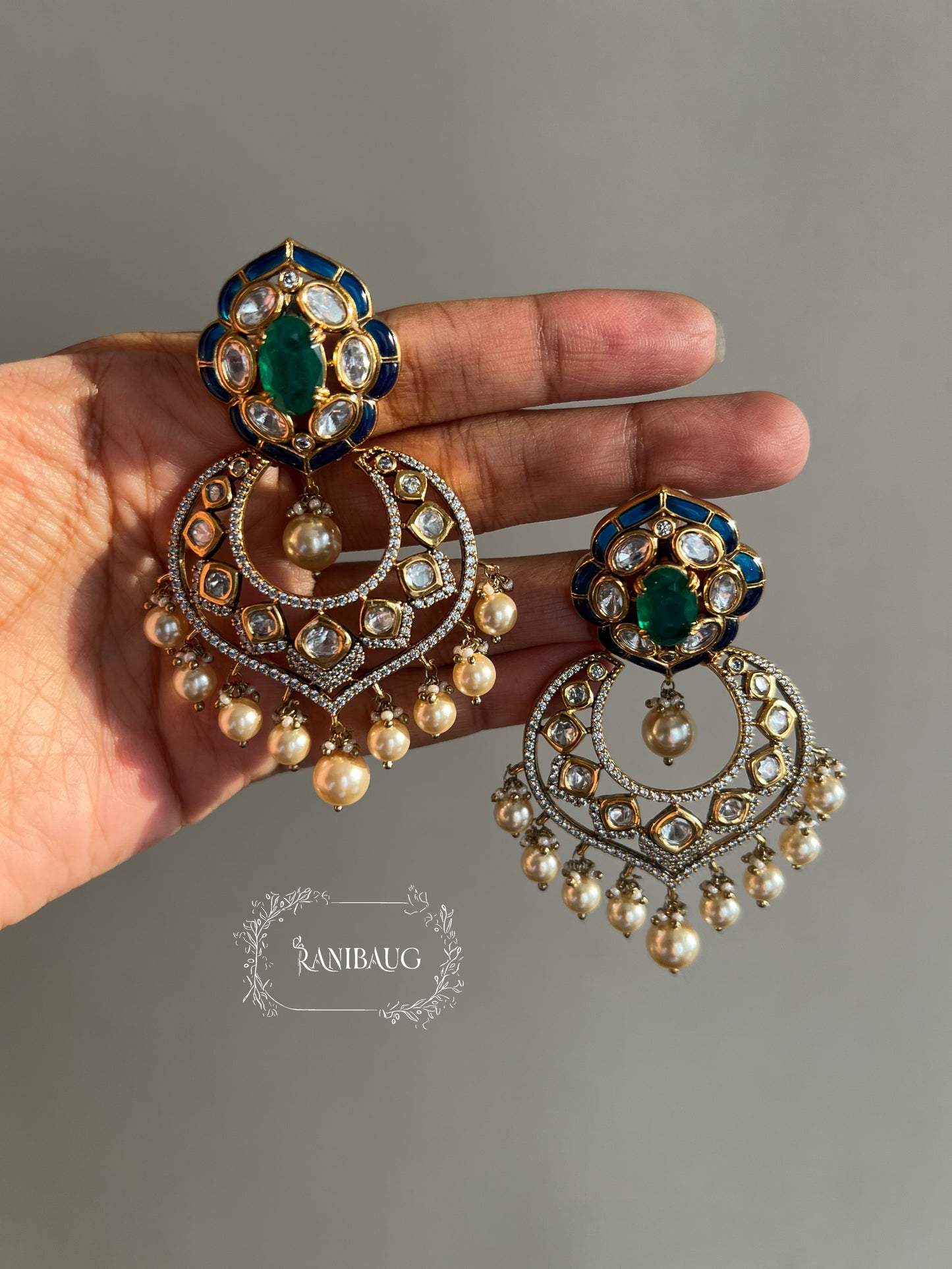 Pranjali Mossainite And Pearl Aesthetic Indian Chandbali By Ranibaug