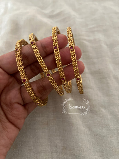 Preet Heritage Ruby Studded Gold Bangles By Ranibaug (Set Of 4)