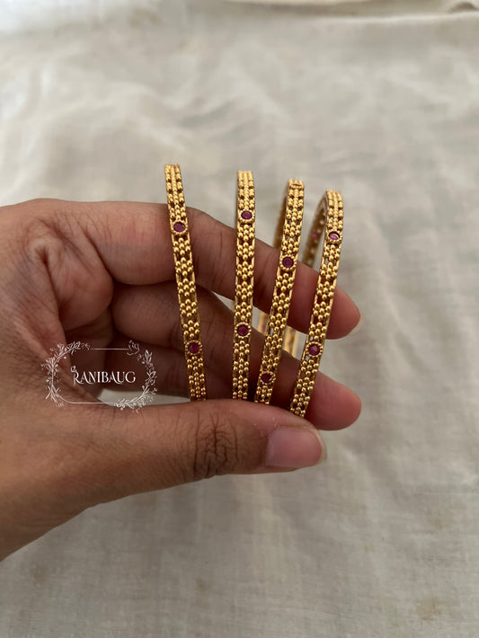 Preet Heritage Ruby Studded Gold Bangles By Ranibaug (Set Of 4)