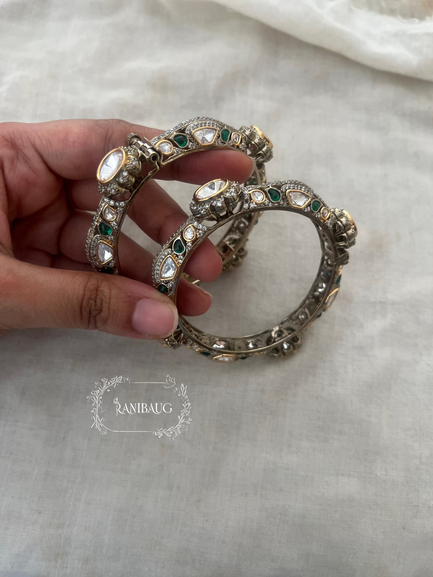 Preeti Vintage Style Victorian Finish Polki Studded Bangle Set By Ranibaug