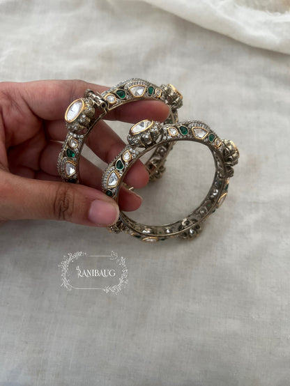 Preeti Vintage Style Victorian Finish Polki Studded Bangle Set By Ranibaug