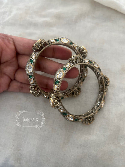 Preeti Vintage Style Victorian Finish Polki Studded Bangle Set By Ranibaug
