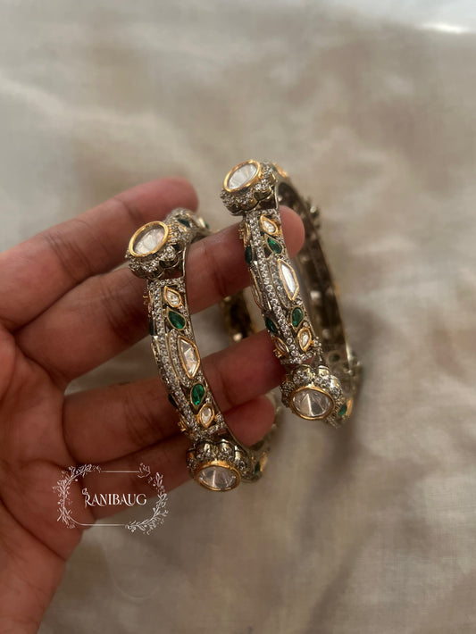 Preeti Vintage Style Victorian Finish Polki Studded Bangle Set By Ranibaug