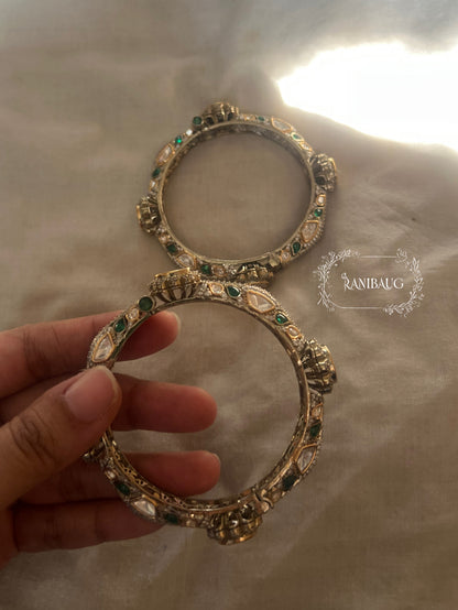 Preeti Vintage Style Victorian Finish Polki Studded Bangle Set By Ranibaug