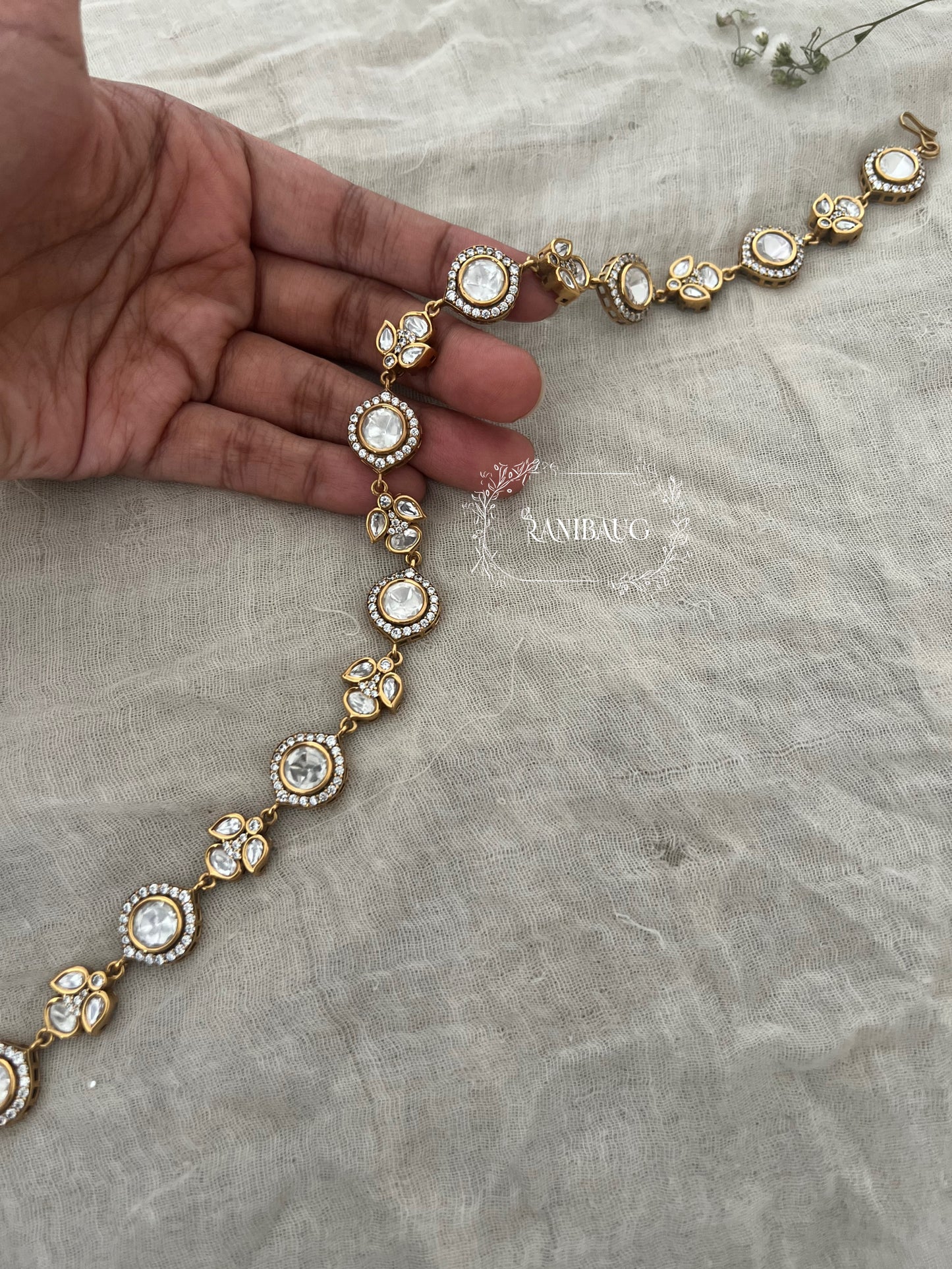 Prisha Antique Gold Uncut Polki Kundan Sheesh Patti Jewellery By Ranibaug