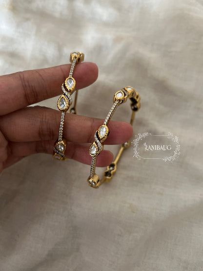 Prisha Designer Gold Finish Teardrop Polki Motif Bangle Jewelry By Ranibaug
