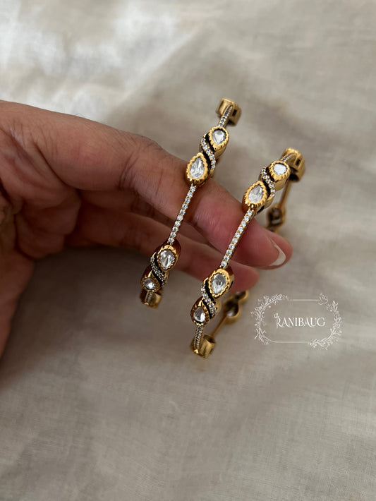 Prisha Designer Gold Finish Teardrop Polki Motif Bangle Jewelry By Ranibaug