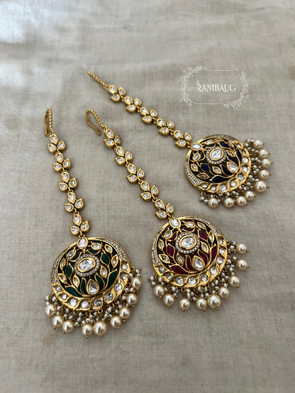 Prisha Polki Kundan Maangtikka Hair Accessory In Premium Gold Finish By Ranibaug