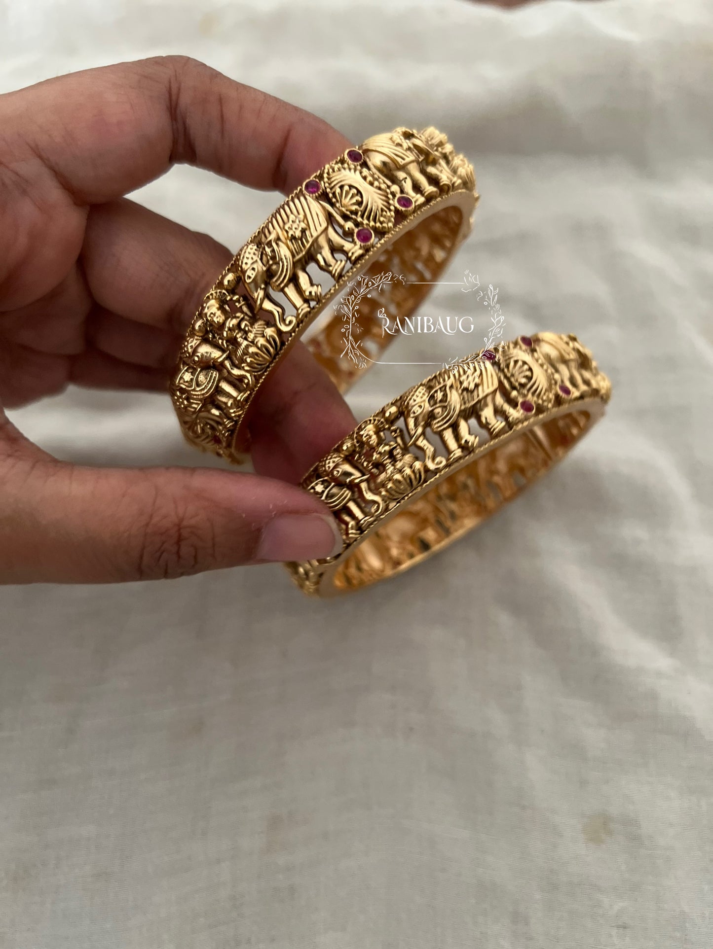Pritisha Ranibaug Heritage Temple Jewelry Goddess Laxmi Motif Gold Bangles