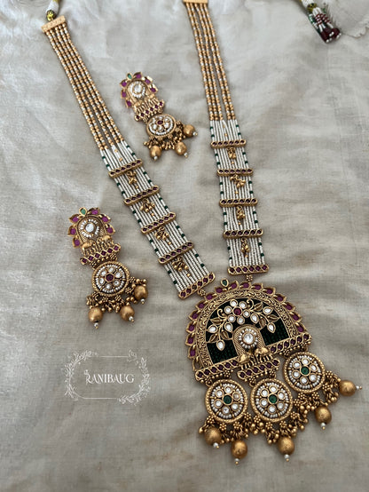 Priyamvada Rajmahal Gold Finish Intricate Pearl Strand Heritage Necklace Set By Ranibaug