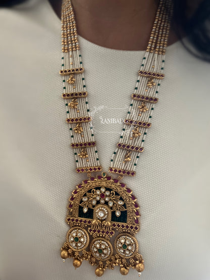 Priyamvada Rajmahal Gold Finish Intricate Pearl Strand Heritage Necklace Set By Ranibaug
