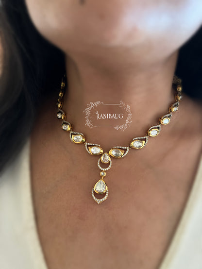 Priyanshi Gold Plated Polki Kundan Minimal Necklace Jewellery Set By Ranibaug | Usa Jewellery Set Trends 2026