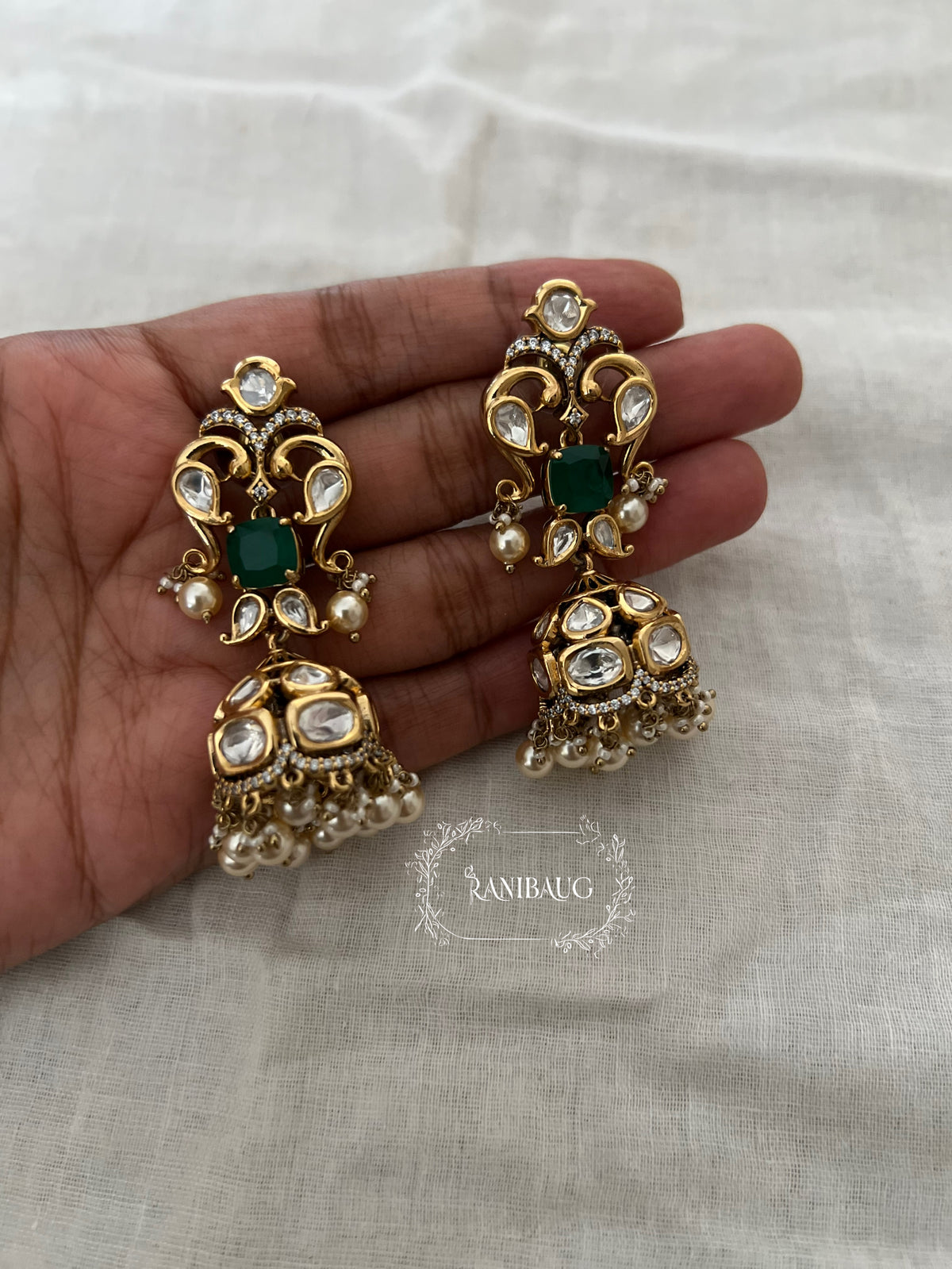 Purnima Festive Kundan Gold Finish Indian Designer Earrings By Ranibaug