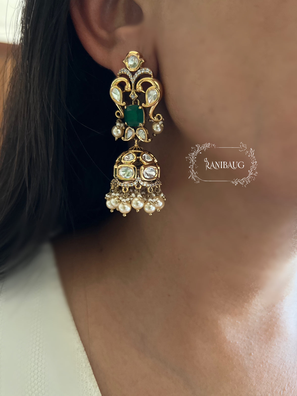 Purnima Festive Kundan Gold Finish Indian Designer Earrings By Ranibaug
