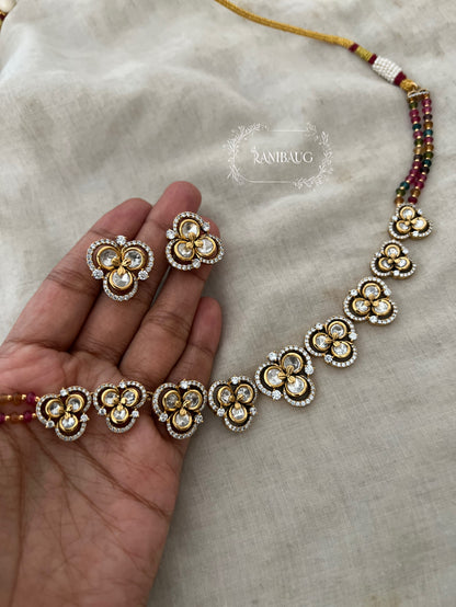 Purnima Floral Motif Polki Gold Finish Necklace Set By Ranibaug