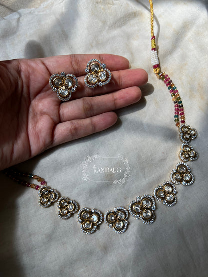 Purnima Floral Motif Polki Gold Finish Necklace Set By Ranibaug