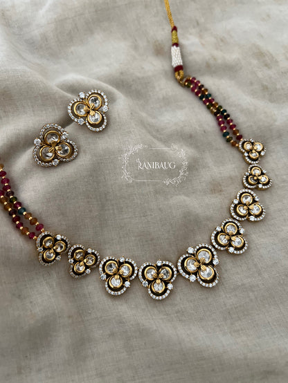 Purnima Floral Motif Polki Gold Finish Necklace Set By Ranibaug