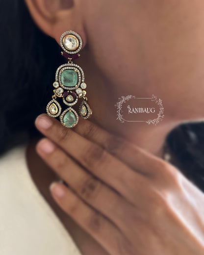Purva Layered Aqua Drop Polki Studded Ruby Highlights Necklace With Earrings By Ranibaug