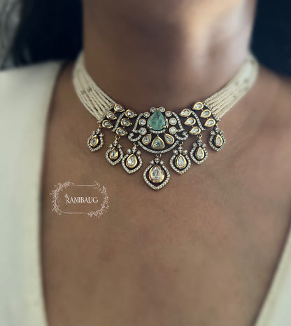 Purvi Pearl Multi Strand Polki Studded Gold Finish Necklace Jewelry Set By Ranibaug